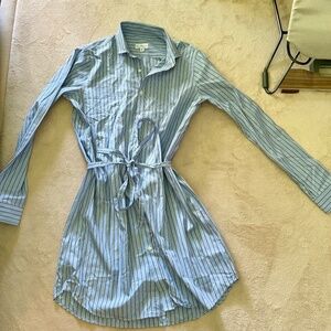 Purple blue and gold pinstriped button up dress